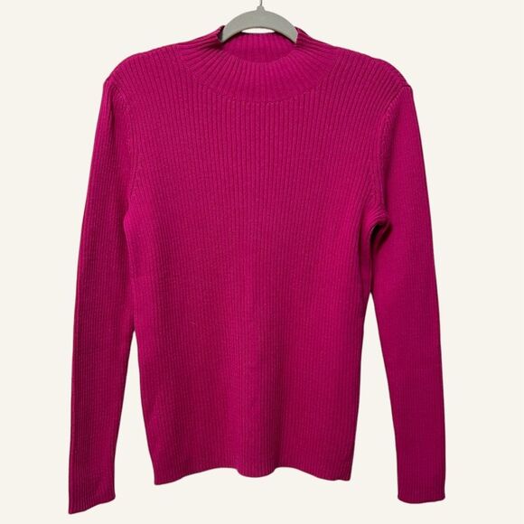 Studio Works Womens Ribbed Mockneck Sweater NWT Size Medium Fuchsia Pink Y2K - Picture 1 of 10